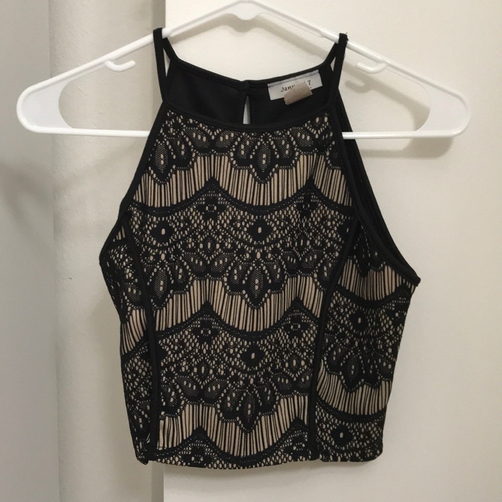 Black embroidered crop top